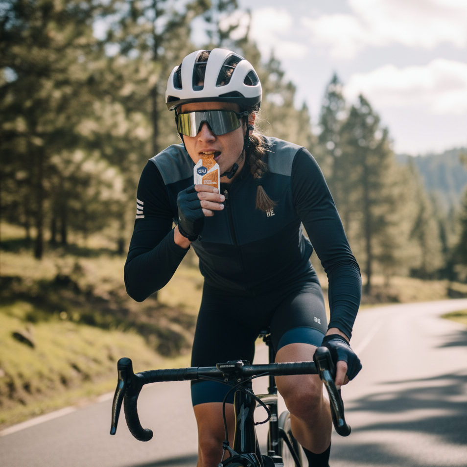 ciclista con gel gu salted caramel